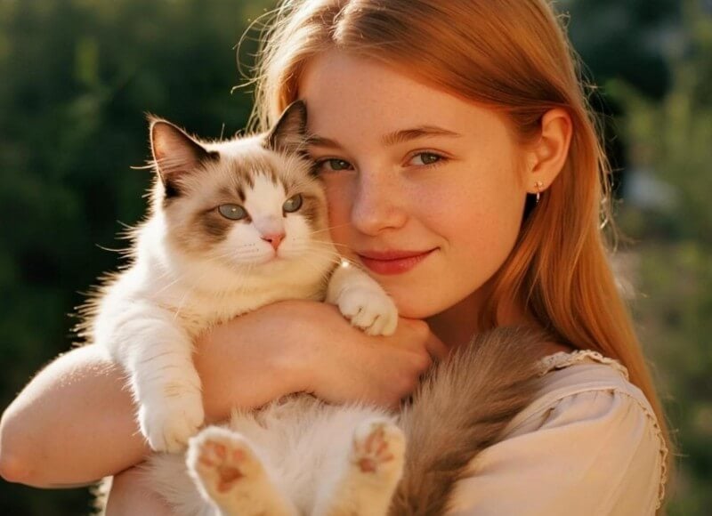 An ai enhanced image of a little girl holding a cat